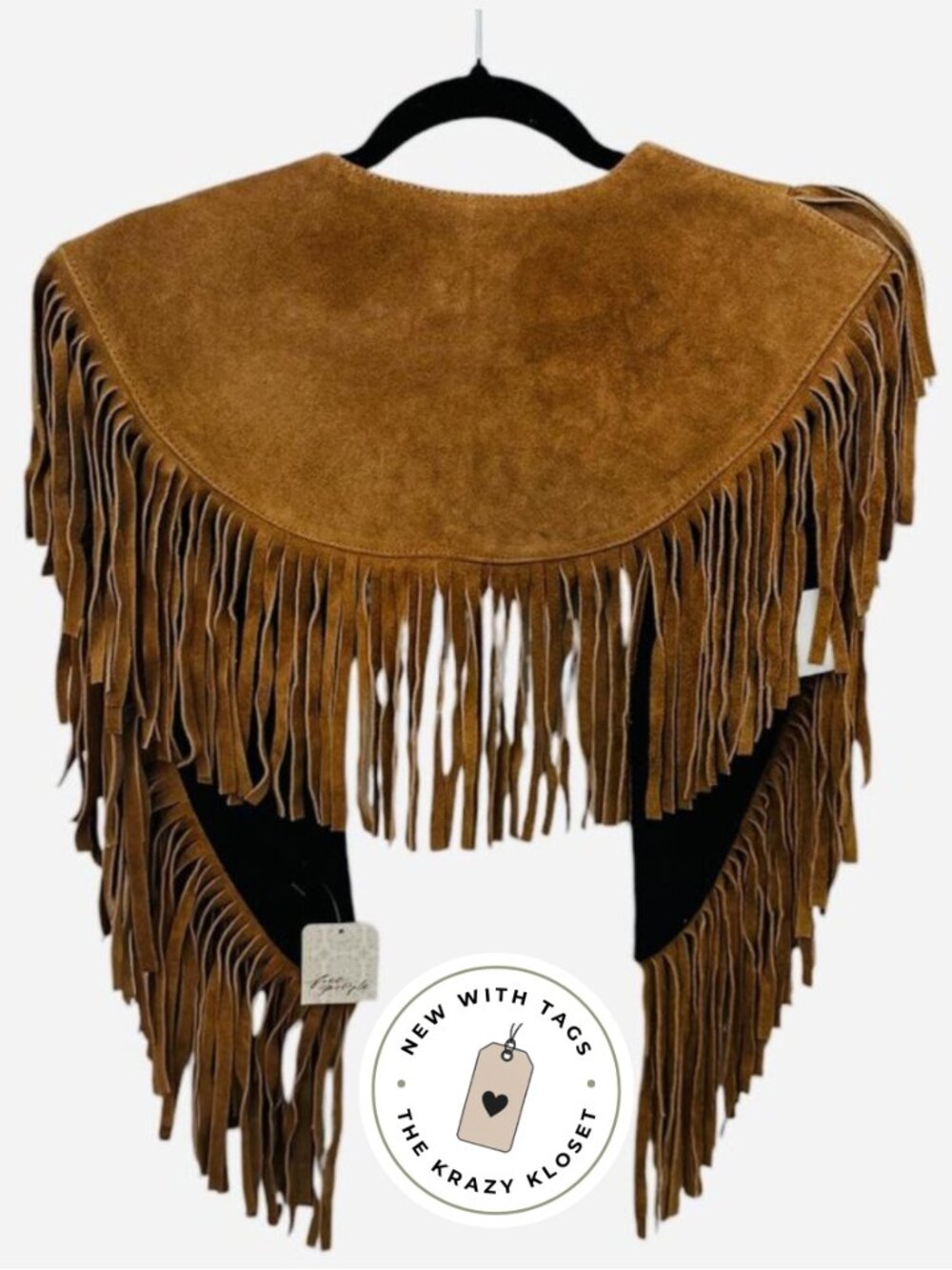 Free People Western Fringe Leather Shawl NWT OS | Tan Suede Fringe Wrap Boho - Picture 3 of 12
